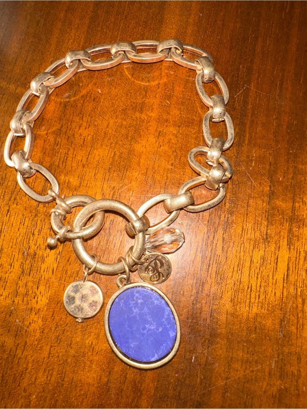 Plunder Gold Chain Charm Bracelet with Purple Stone Pendant